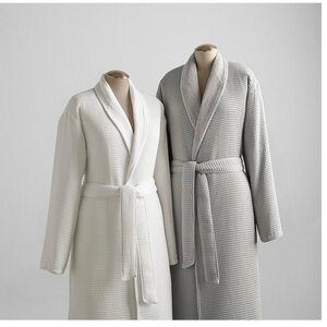 White Waffle Knit Collar Robe